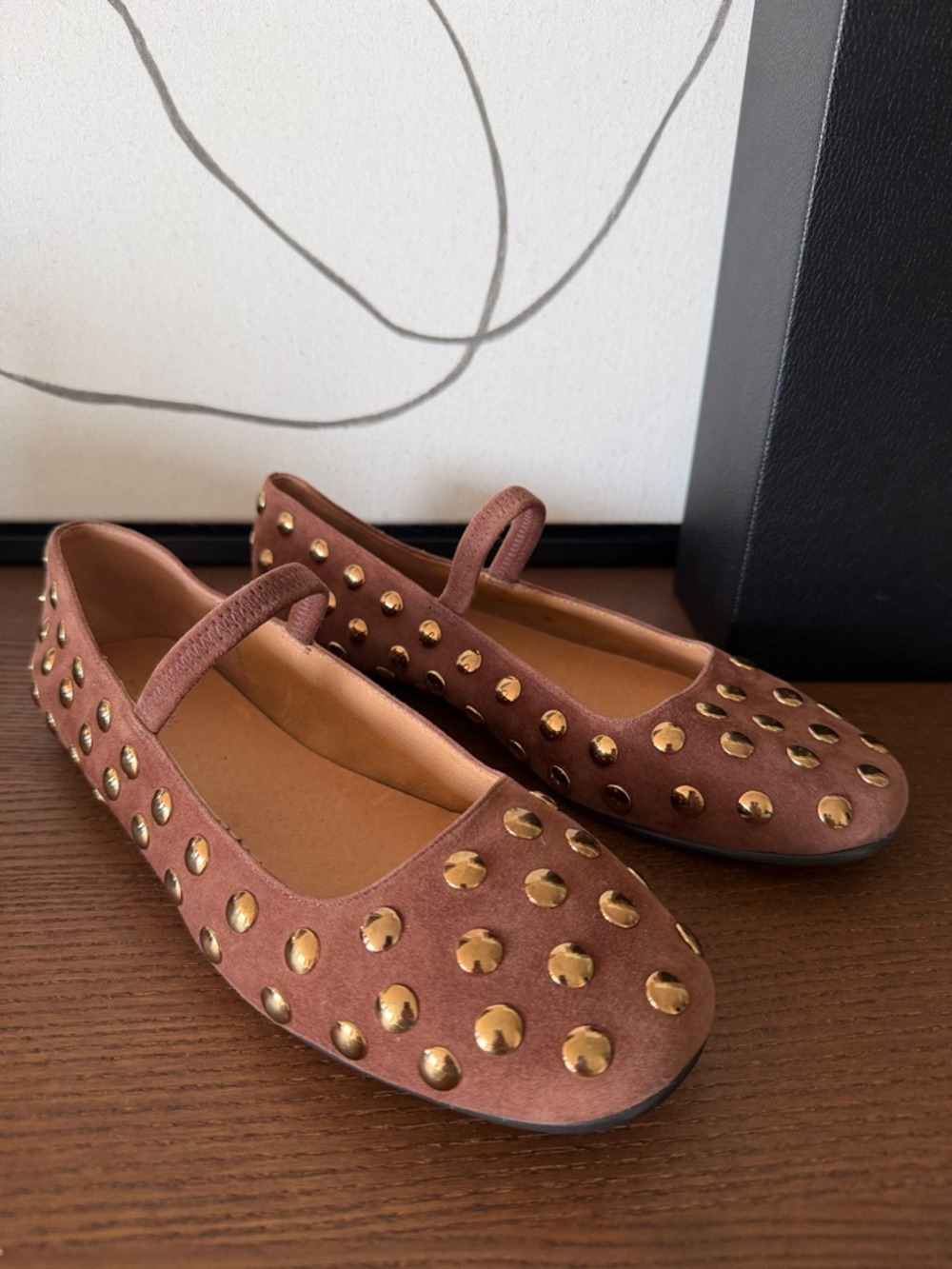 Madewell Tan Suede Studded Mary Jane Flats